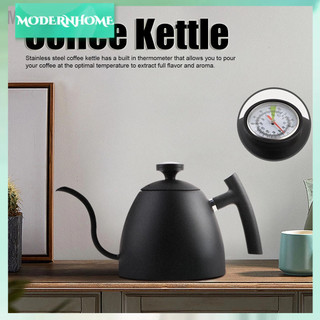 ModernHome Ấm đun nước cà phê Dung tích 800ml bằng thép không gỉ cổ ngỗng màu đen có nhiệt kế cho quán gia đình