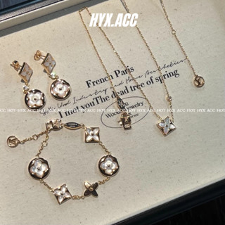  Vòng cổ nữ Vòng tay Vòng cổ cỏ ba lá vàng hồng Bông tai vòng tay cỏ ba lá sang trọng 