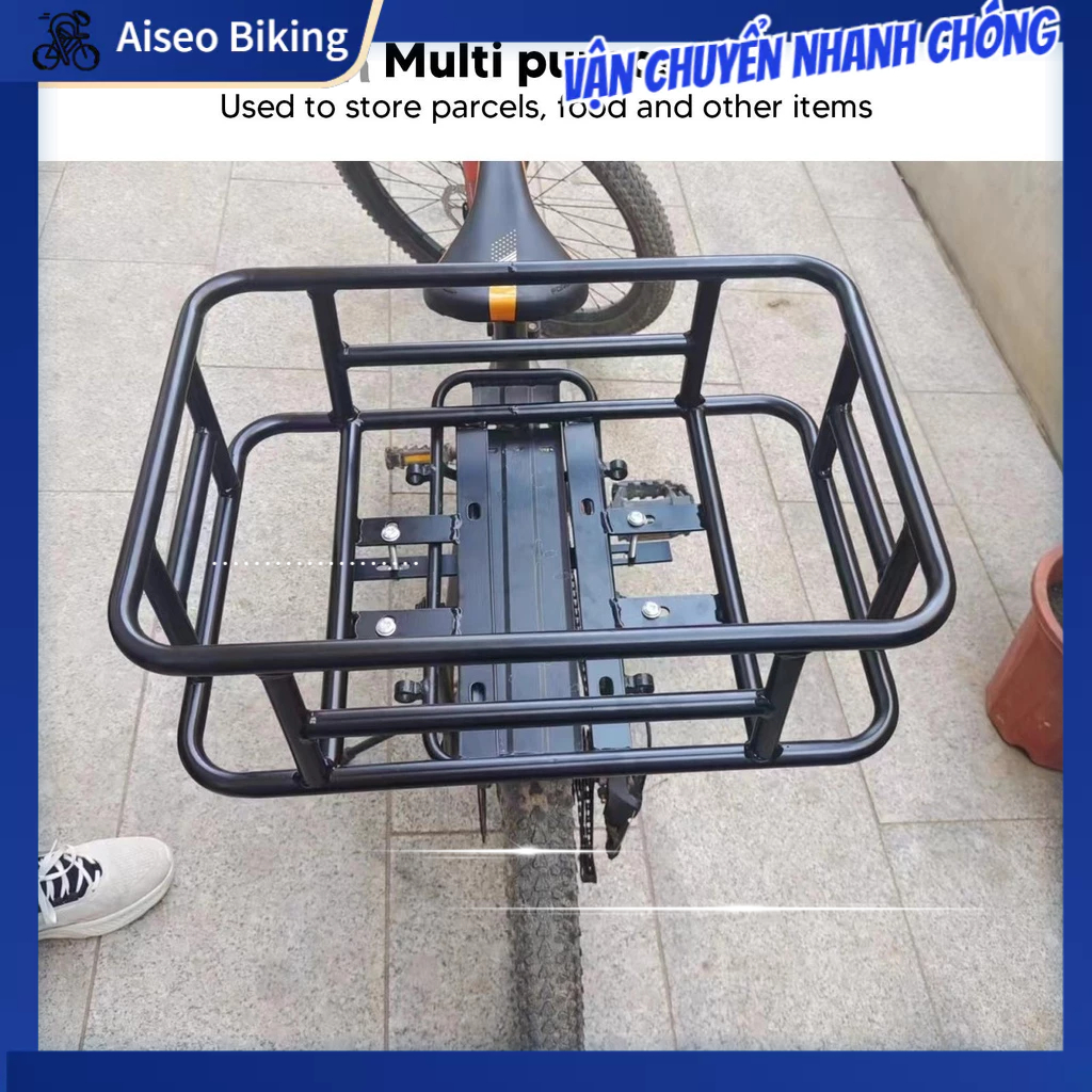 Giá chở hàng xe máy đa năng, Baga chở hàng, Giỏ Sắt Xe Đạp Xe Mô Tô Phía Sau Dung Tích Lớn Chống Nước Màu Đen Aiseo-Motor