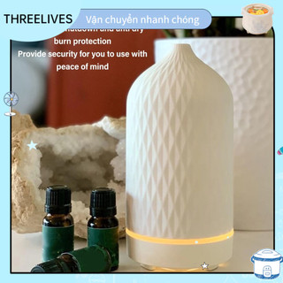 Máy phun sương tạo ẩm máy khuếch tán tinh dầu ceramic ultrasonic diffuser làm ẩm không khí có đèn led 7 màu threelives