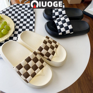 Summer fashion black and white checkerboard slippers Plaid striped sandals thick bottom men and women couples home outdoor slippers