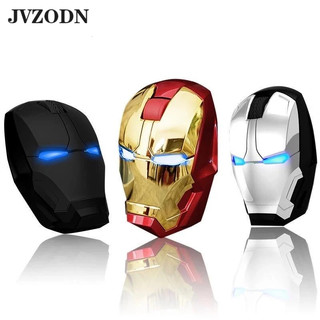 JVZODN Chuột quang không dây 2.4G 2400DPI hình Iron Man có đèn cho PC laptop