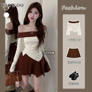 K KCD Top-UIOWOO Phù Hợp Với Nữ Một Vai Dài Tay Cao Cấp Ôm Hơn Nhìn Nửa Chiều Dài Váy Hai @ -