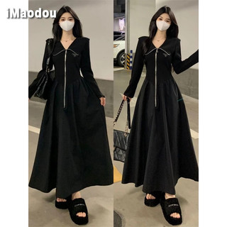IMAODOU Đầm Dài Mỏng Cổ Hải Quân Có Khóa Kéo Thiết Kế Mới Mùa Thu 2023