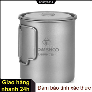 Cốc titan 750ml có tay cầm gấp gọn dùng cho du lịch dã ngoại ngoài trời