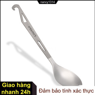 1 muỗng đầu nĩa 3 trong 1 làm bằng titanium với chức năng của muỗng nĩa và khui nắp chai