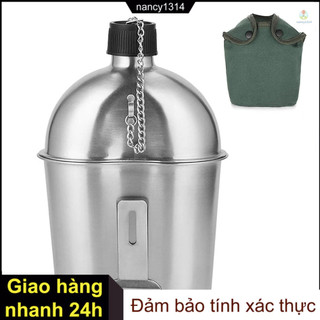 Nacyvn set 2 bình đựng nước 1000ml 600ml bằng thép không gỉ phong cách quân đội kèm túi đựng cho hoạt động ngoài trời