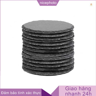 Bộ 10 Đế Lót Ly Bằng Đá Tự Nhiên Hình Tròn Màu Đen Cách Nhiệt Cho Bàn Cà Phê / Nhà Bếp / Quán bar