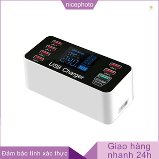 Củ sạc nhanh usb với 8 cổng qc3.0 40w và cổng sạc type-c màn hình lcd
