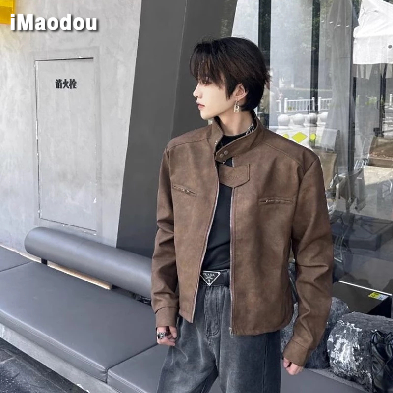 iMaodou Áo Khoác Bomber Bằng Da Thời Trang Thu Đông Cho Nam