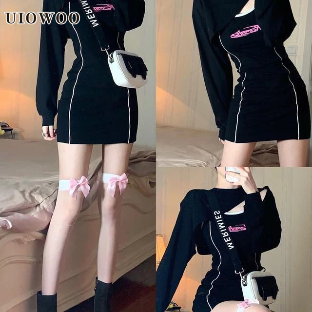 Set Áo Hai Dây + Chân Váy Ôm In Chữ + Áo Khoác Chống Nắng Thời Trang Nữ