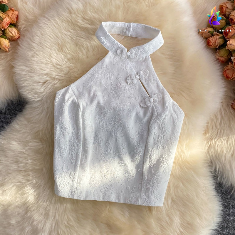 Áo Sườn Xám Cách Tân Không Tay Cài Nút Thời Trang Mùa Hè áo croptop Cho Nữ áo croptop