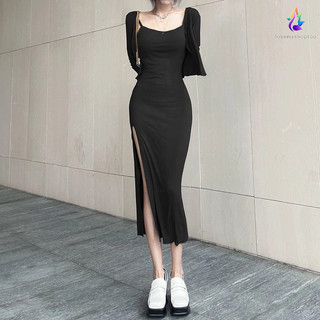 Bộ Áo Cardigan Dài Tay Cổ Chữ V + Chân Váy Dài Xẻ Tà Ôm Dáng Quyến Rũ Dành Cho Nữ