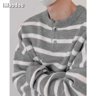 iMaodou Áo Sweater Cổ Tròn Dáng Rộng Họa Tiết Kẻ Sọc Phong Cách Hàn Quốc Thời Trang Cho Nam