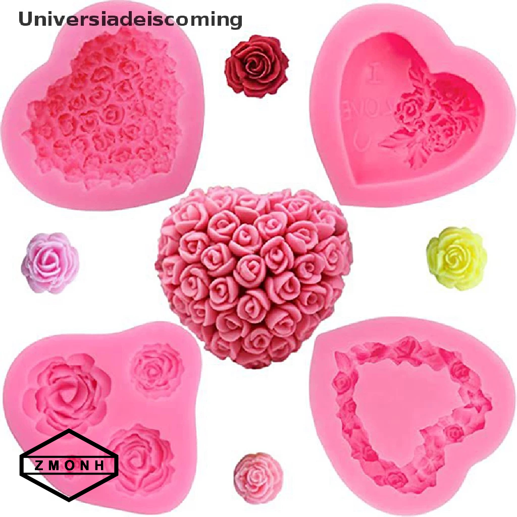Zmonh 1 Trái Tim Hoa Hồng Hình Silicone Sugarcraft Khuôn Cupcake Nướng Decoag Khuôn * Mới