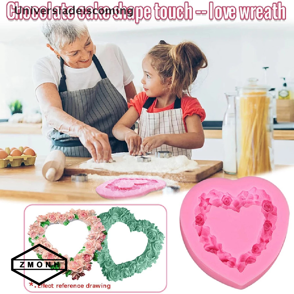 Zmonh 1 Trái Tim Hoa Hồng Hình Silicone Sugarcraft Khuôn Cupcake Nướng Decoag Khuôn * Mới