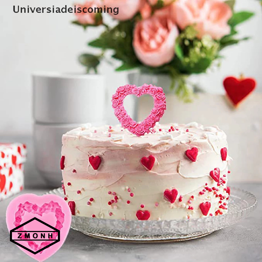 Zmonh 1 Trái Tim Hoa Hồng Hình Silicone Sugarcraft Khuôn Cupcake Nướng Decoag Khuôn * Mới