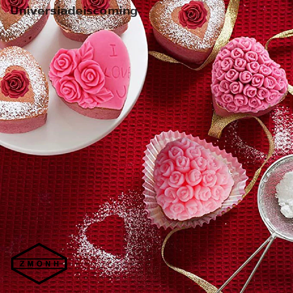 Zmonh 1 Trái Tim Hoa Hồng Hình Silicone Sugarcraft Khuôn Cupcake Nướng Decoag Khuôn * Mới