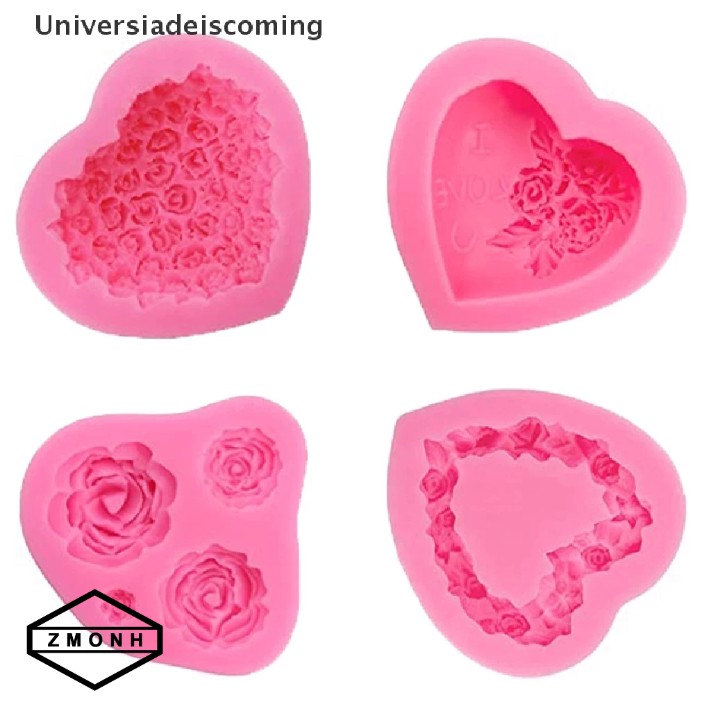 Zmonh 1 Trái Tim Hoa Hồng Hình Silicone Sugarcraft Khuôn Cupcake Nướng Decoag Khuôn * Mới