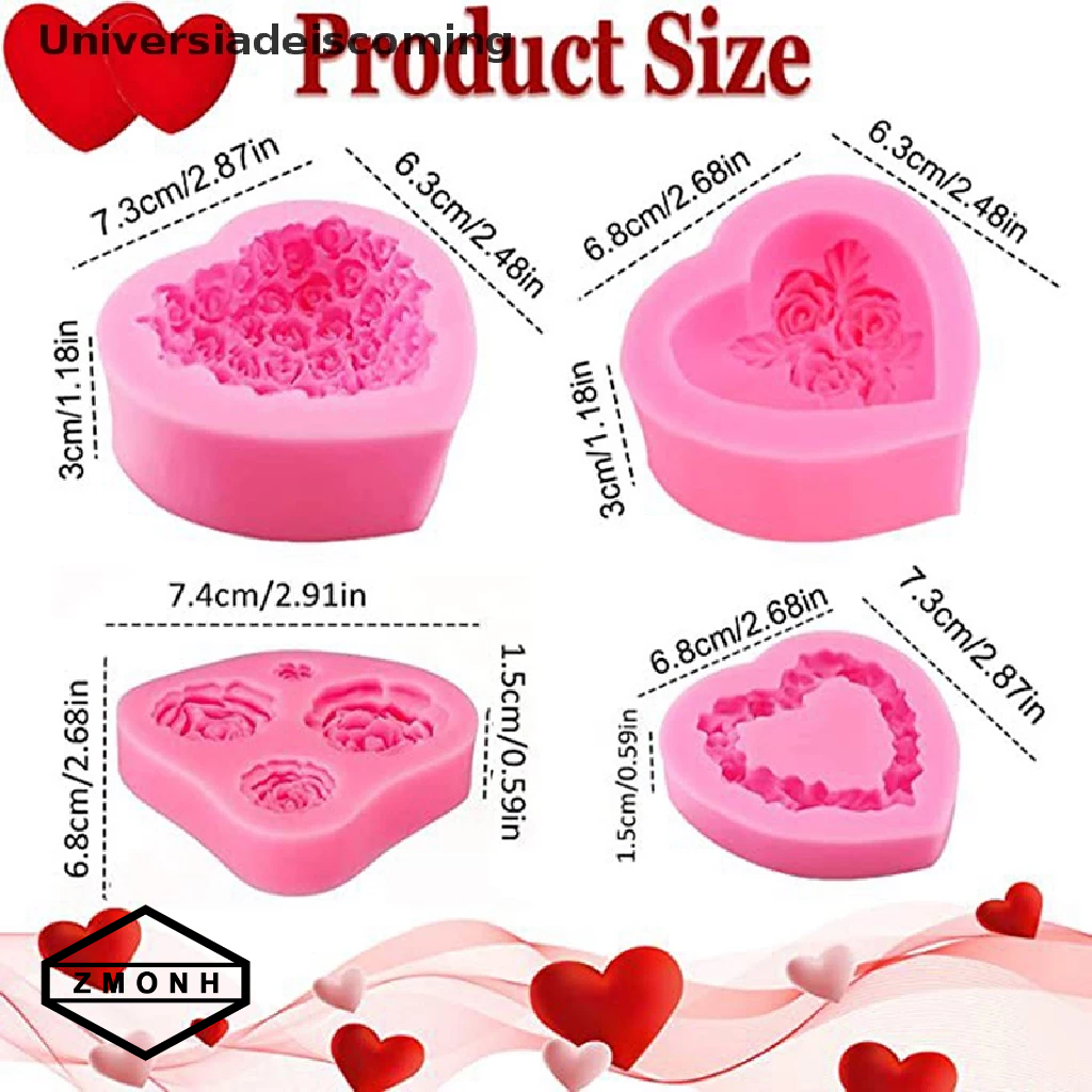 Zmonh 1 Trái Tim Hoa Hồng Hình Silicone Sugarcraft Khuôn Cupcake Nướng Decoag Khuôn * Mới