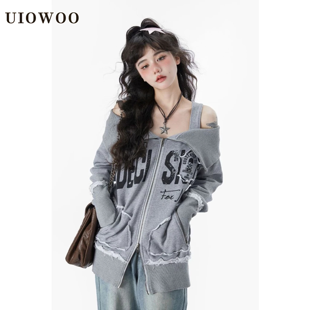 Áo Sweatshirt Trễ Vai Phối Khóa Kéo In Họa Tiết Thời Trang Cho Chị Em Gái