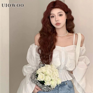 Áo Kiểu Tay Phồng Trễ Vai Màu Trắng Phong Cách Pháp Ngọt Ngào Cho Nữ