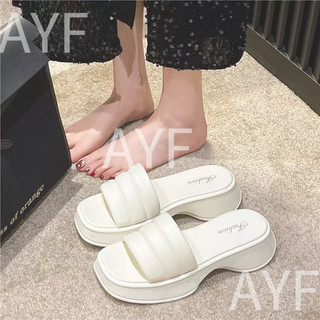 Dép nữ  Đế dép bánh mì Dép Sandal Đế Dày Xuồng PU 3 Sọc Phồng Thời Trang Cao