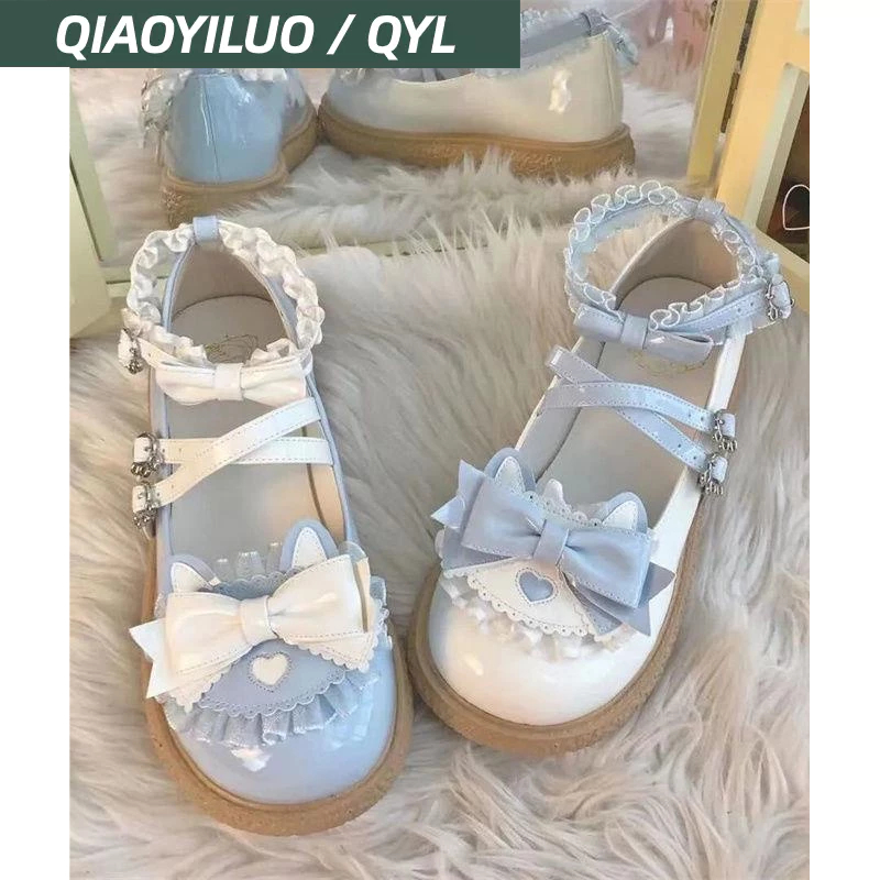 Giày Búp Bê Da Mũi Tròn Phong Cách lolita Nhật Bản