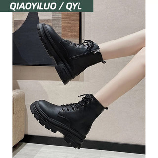 Qiaoyiluo Giày Bốt martin Mũi Tròn Phối Khóa Kéo Thời Trang Cá Tính Cho Nữ