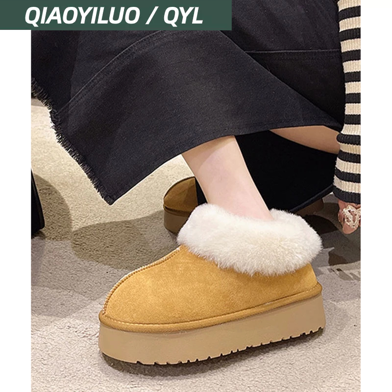 Giày Bốt Nhung Lông Nhung Dày Một Ống Thời Trang Thu Đông qiaoyiluo Cho Nữ