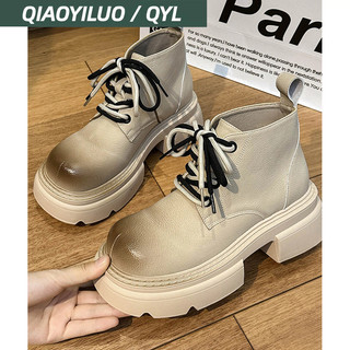 Qiaoyiluo Giày Bốt martin Da Bóng Buộc Dây Cá Tính Phong Cách Anh Quốc Cho Bạn Gái