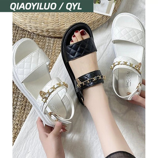 Qiaoyiluo ladies fashion joker buckle strap gold chain non-slip sandals