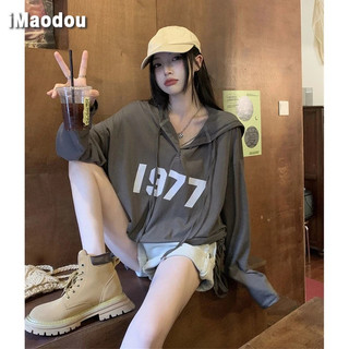 IMAODOU Có Mũ Trùm Đầu Mùa Xuân Dài Tay Mỏng Top Nữ Mùa Xuân Mỹ Rời Phiên Bản Kích Thước Lớn Niche Hơi Béo mm Áo Thun Thời Trang