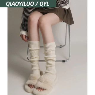 Qiaoyiluo Tất Dệt Kim Dài Tới Bắp Chân Màu Trắng Ấm Áp Mùa Thu Đông Phong Cách Lolita jk Dành Cho Bạn Nữ
