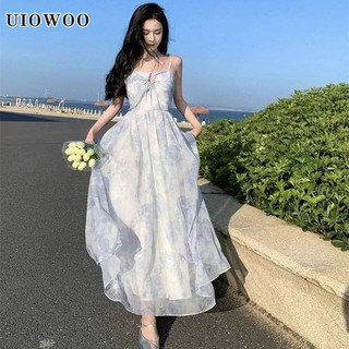 Váy liền hai dây khí chất quý cô gợi cảm UIOWOO váy dài tôn dáng gầy chít eo cho nữ váy siêu tiên nữ
