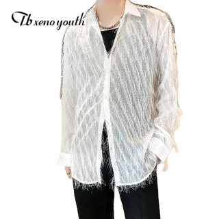 Áo sơ mi nam Tb xeno youth dài tay xuyên thấu phối tua rua thời trang
