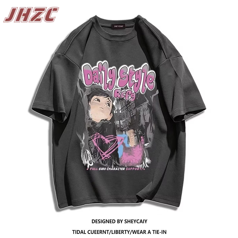 Jhzc Áo Thun Tay Ngắn In Họa Tiết Hoạt Hình Phong Cách hip hop Đường Phố Cho Nam Và Nữ