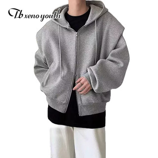  Áo nỉ nam Tb xeno thanh niên miếng đệm vai lớn màu xám cao cấp có mũ trùm đầu phong cách Harajuku dáng rộng hợp thời trang áo khoác thiết kế thích hợp hàng đầu 