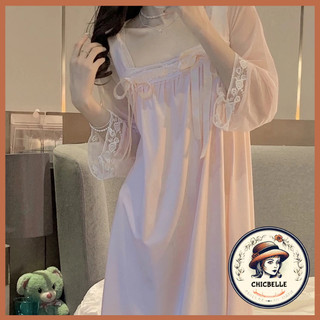 Váy ngủ nữ đầm ngủ dài tay phối ren phong cách công chúa ngọt ngào chicbelle