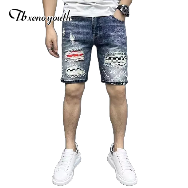 Áo Kiểu Vintage Thiết Kế Trẻ Trung Cá Tính|Quần Short denim Lưng Vừa Họa Tiết Kẻ Sọc Thời Trang Mới Cho Nam
