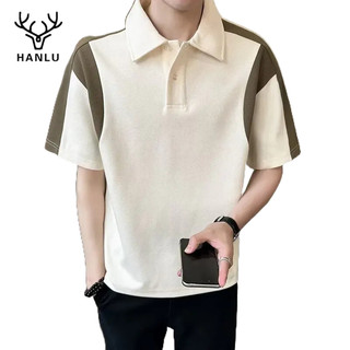 Áo sơ mi POLO nam HANLU, áo thun cao cấp, ve áo chắp vá ngắn tay, màu sắc tương phản hợp thời trang hàng đầu thông thường