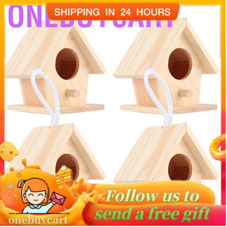 Onebuy Bộ 4 Tổ Chim Gỗ Trang Trí Sân Vườn