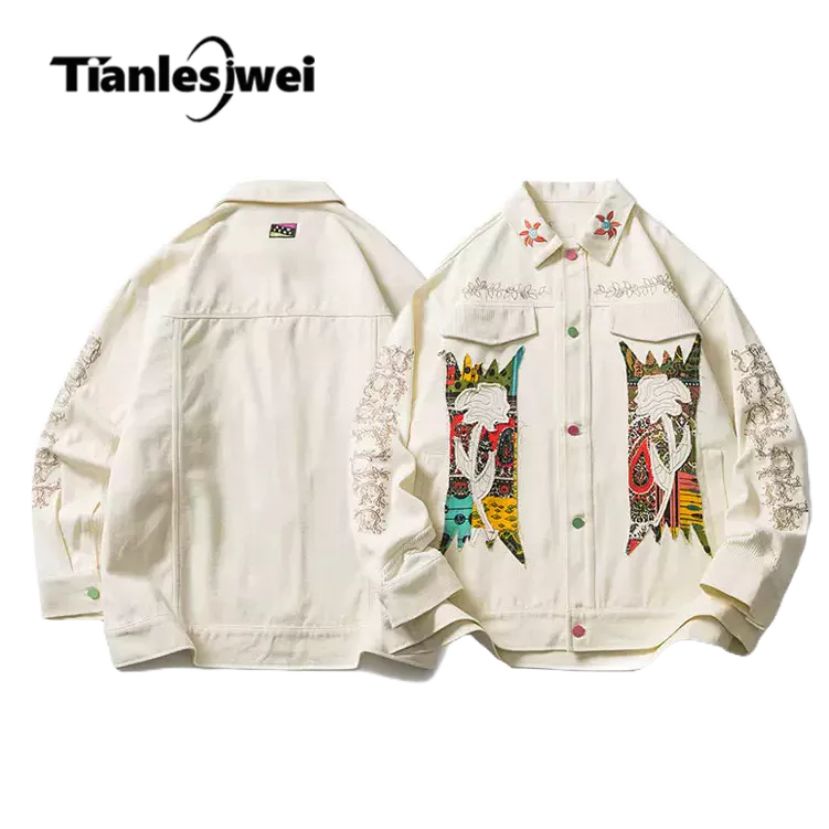 Tianlesiwei Mùa thu dáng rộng phong cách BF cặp đôi áo khoác giản dị đường phố Mỹ hip hop thêu ve áo khoác