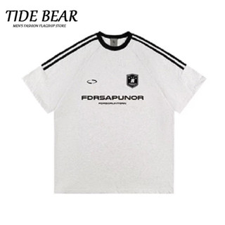 TIDE BEAR  Áo thun ngắn tay sọc nam nữ cao cấp Mỹ mùa hè phong cách trung lập Áo thun cổ tròn