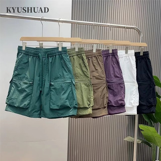 Kyushuad Quần Short Nam Mỹ Retro Mùa Hè Mỏng Nhiều Túi Màu Trơn Đơn Giản Rời Quần Short Hàng Hóa