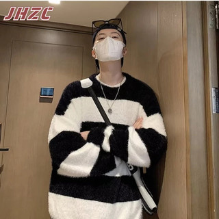 Áo sweater dệt kim jhzc tay dài dáng suông kẻ sọc thời trang xuân thu cho nam
