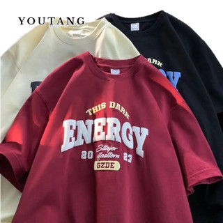 Youtang Áo thun ngắn tay dáng rộng đơn giản Nhật Bản mùa hè thời trang mới in chữ cổ tròn thông thường