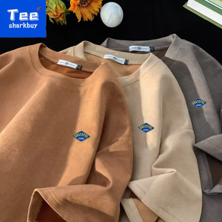 Áo thun ngắn tay da lộn Nam Mùa hè Phong cách mới Đơn giản Hợp thời trang Mỹ Retro Dạo phố dáng rộng