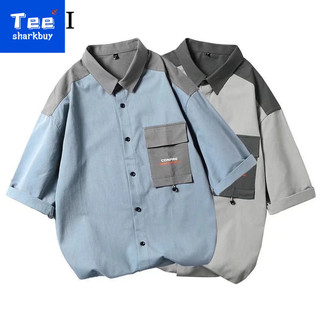 Khâu Áo Sơ Mi Tay Ngắn Nam Drape Cặp Đôi Phong Cách Hàng Hóa Áo Sơ Mi Top