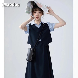 IMAODOU Phong cách đại học giả hai mảnh nối váy nữ mới đơn giản đa năng sang trọng thiết kế nhỏ váy thích hợp